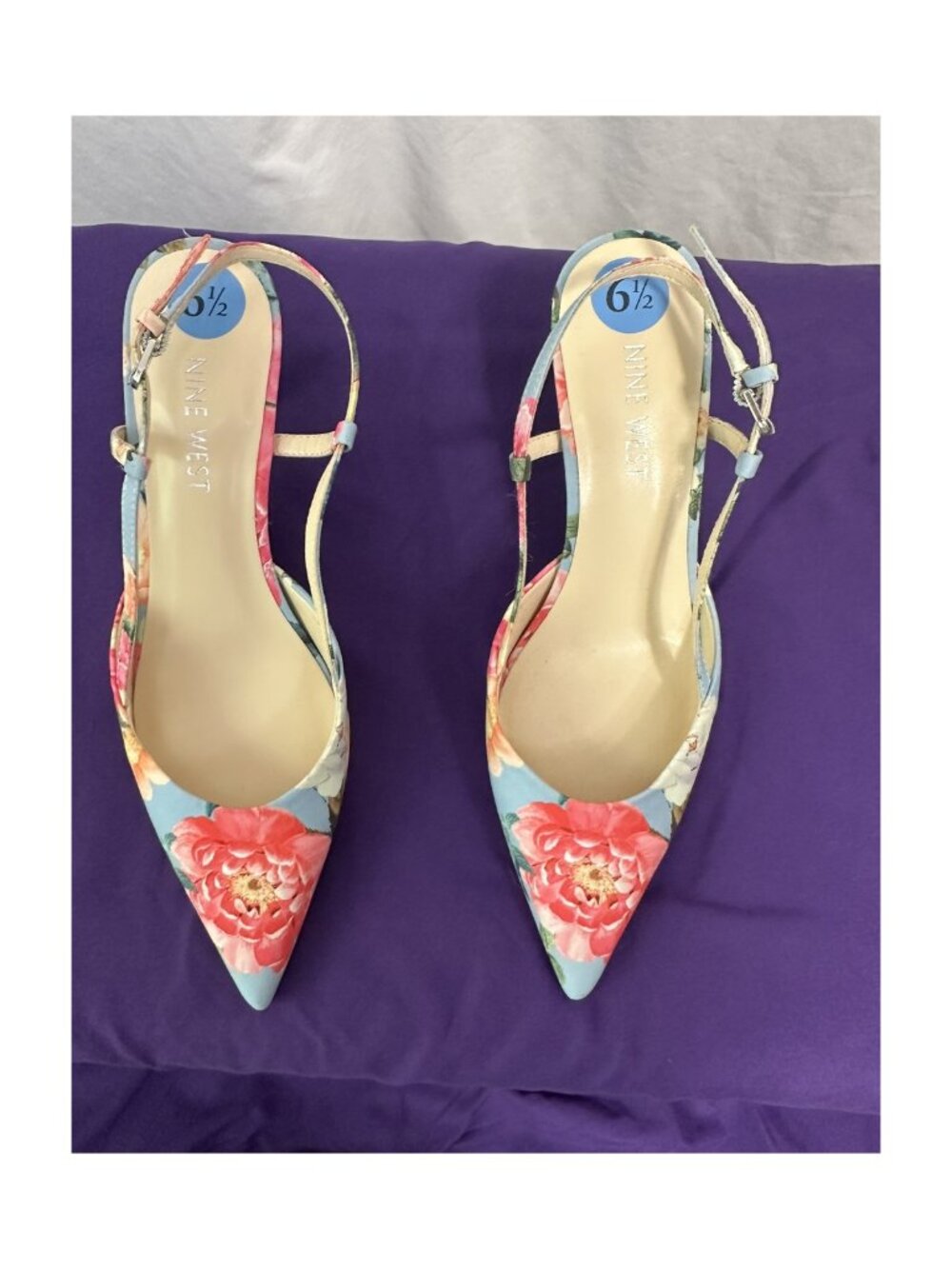 NWOT Nine West Floral Pointed Toe Slingback Kitten Heels - Picture 2 of 12